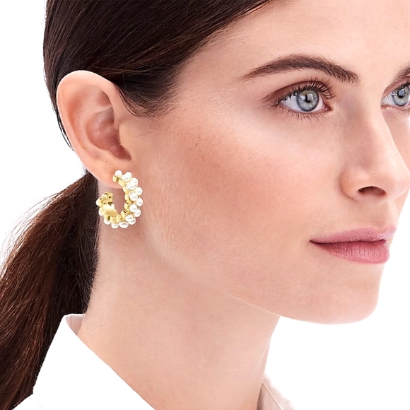 J. Crew Jewelry - J.Crew Double pearl hoop earrings, white/ gold